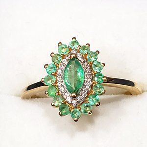 Zambian Emerald & White Zircon cocktail ring sz 8